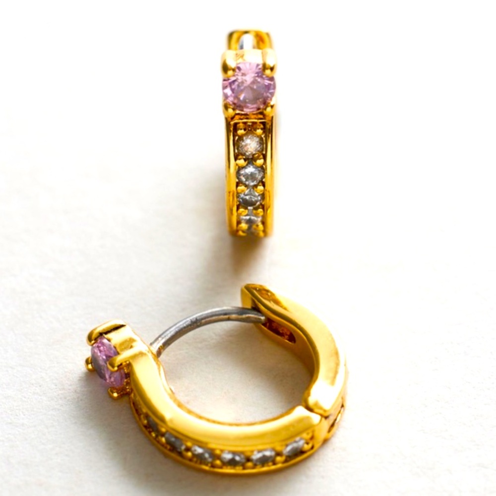 New Kate Spade old-Tone Small Cubic Zirconia & Stone Huggie Hoop Earrings - Picture 11 of 12